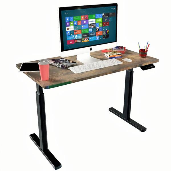 Single Motor Electric Standing Desk, Fixed Width Sit Stand Home Office  Workstation with Rustic Wooden 120 by 60cm Table Top (SM1)